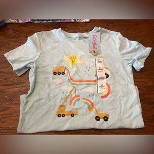 Cat & Jack Light Green Short Sleeve Shirt with Sun and Rainbow